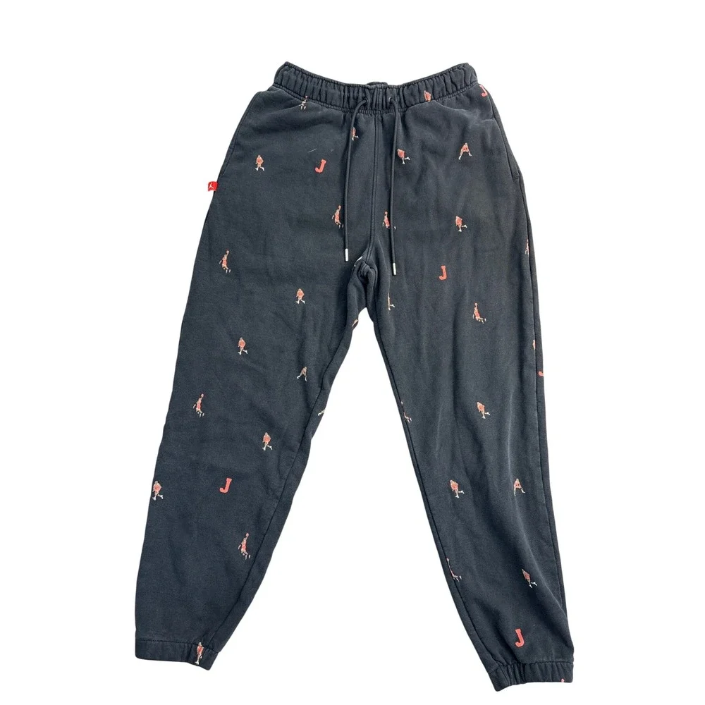 Jordan Mens All Over Print Jumpman Fleece Sweatpants Black Red Large 2568